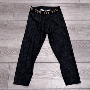 TYR Leggings Mens XL Stretch Black‎ Gray Camo Print Elastic Waist Athletic